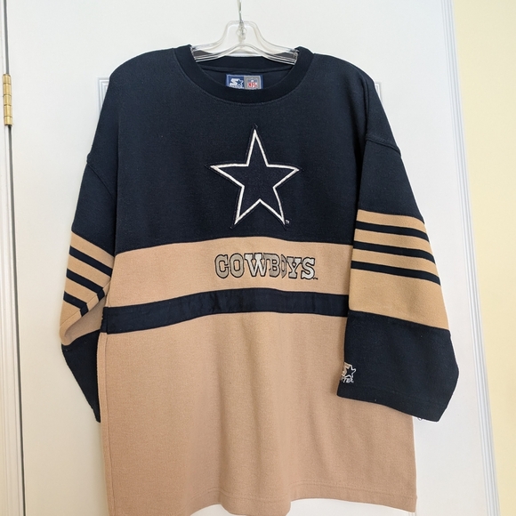 Vintage starter NFL Cowboys Black and Tan Sweatshirt Size Large Made In Korea - Picture 1 of 10